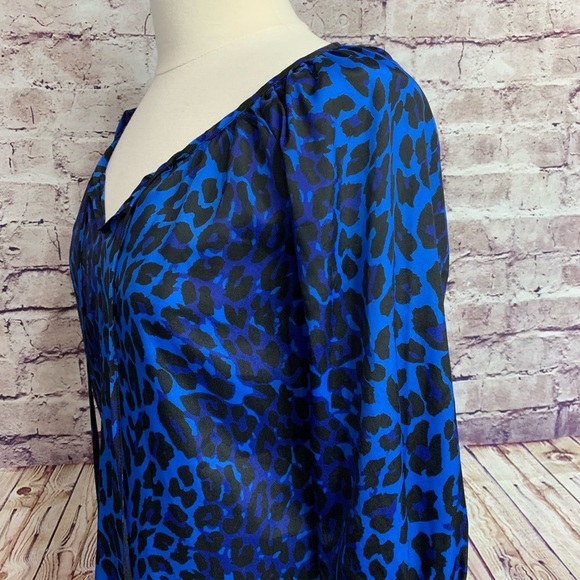 Saks Fifth Avenue Black Blue Animal Print Blouse - Picture 7 of 14